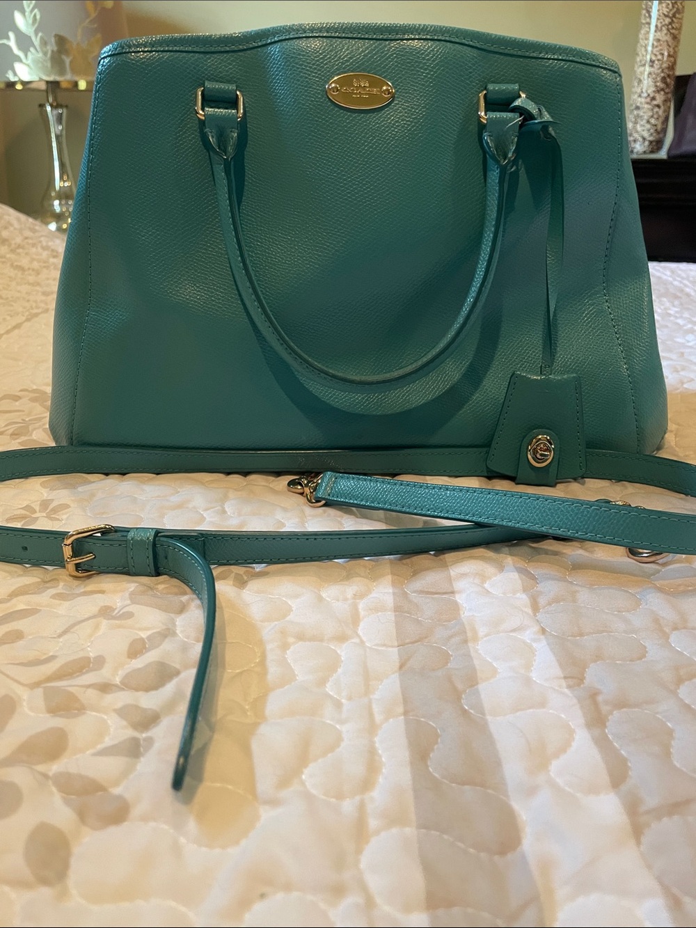 Coach Teal Pebbled Leather Satchel with Removable Strap